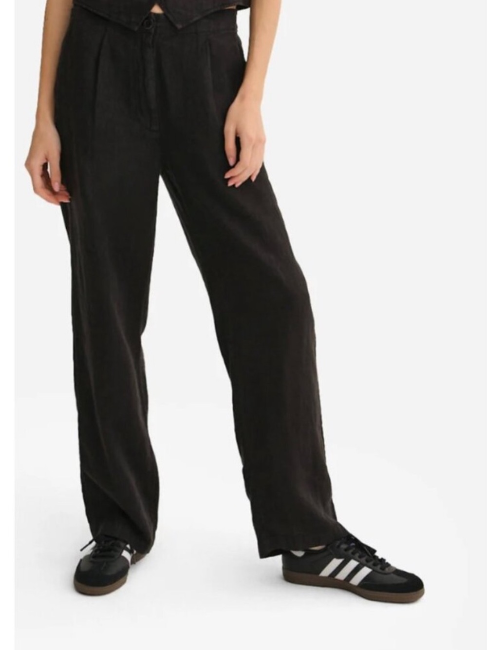 MATE the Label Organic Linen Tailored Pant Black Straight Leg NWT